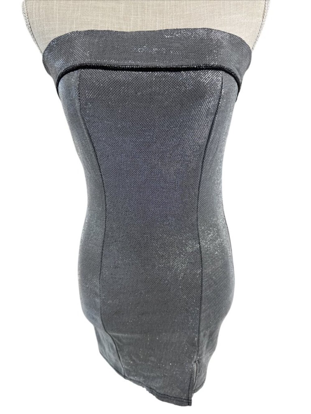 Silver Sparkly Tube Mini Dress With Side Slit S